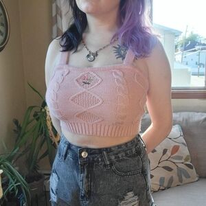 Almost Famous Pink Sweater Crop Tank Size Small